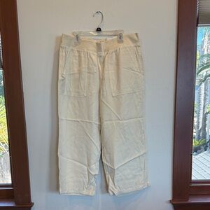 NWT St John’s Bay Wide Leg Crop High Rise Pants in Whit Birch Size Petite Large